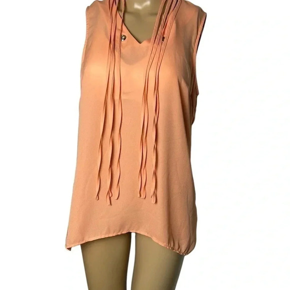 LADY DUTCH HIGH SOCIETY sleeveless peach blouse , sz SM and LG . Long fringes - Picture 6 of 16